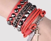 Punk Rock Red Leather Bracelet Couple Bracelet Women Bracelet Men Leather Bracelet Bracelet Cool Bracelet Mens Bracelet 1060S