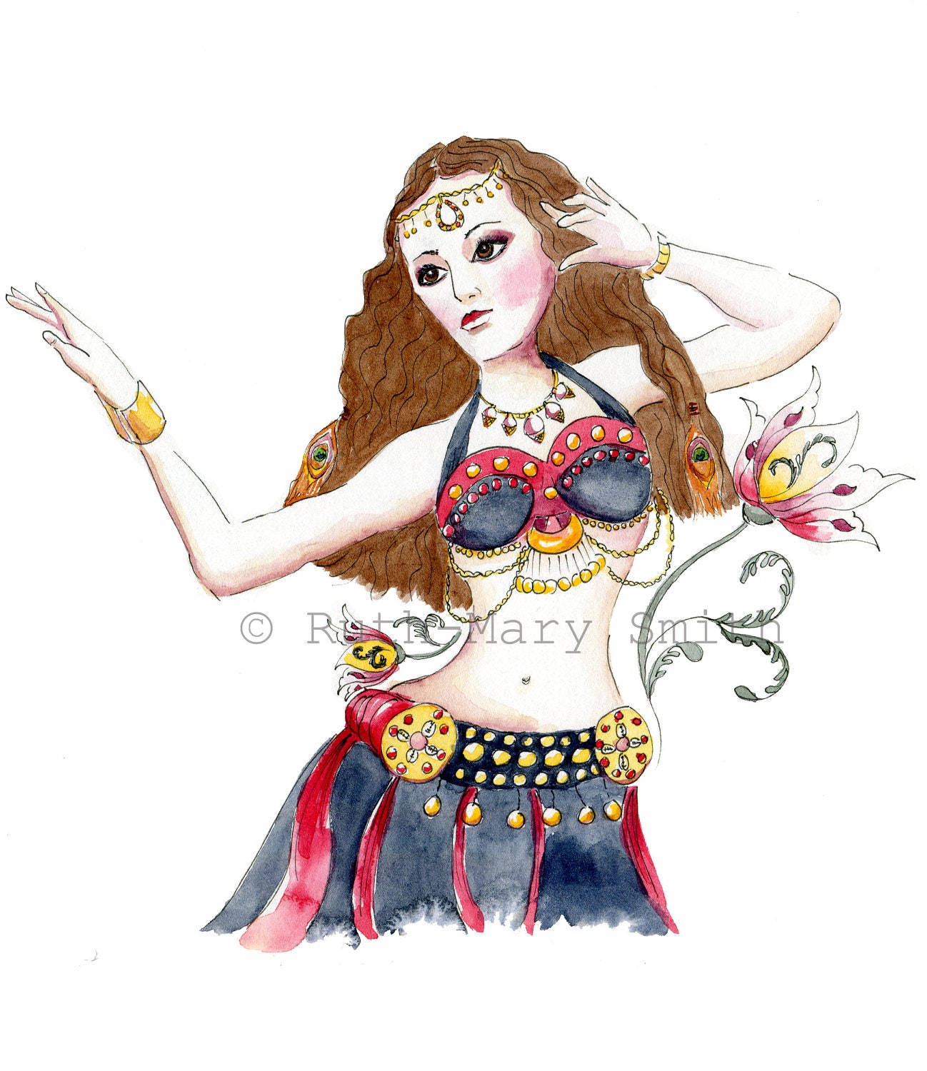 Belly Dance Print 'Lady Lotus Dancer" 8 x 10 inch Wall Decor