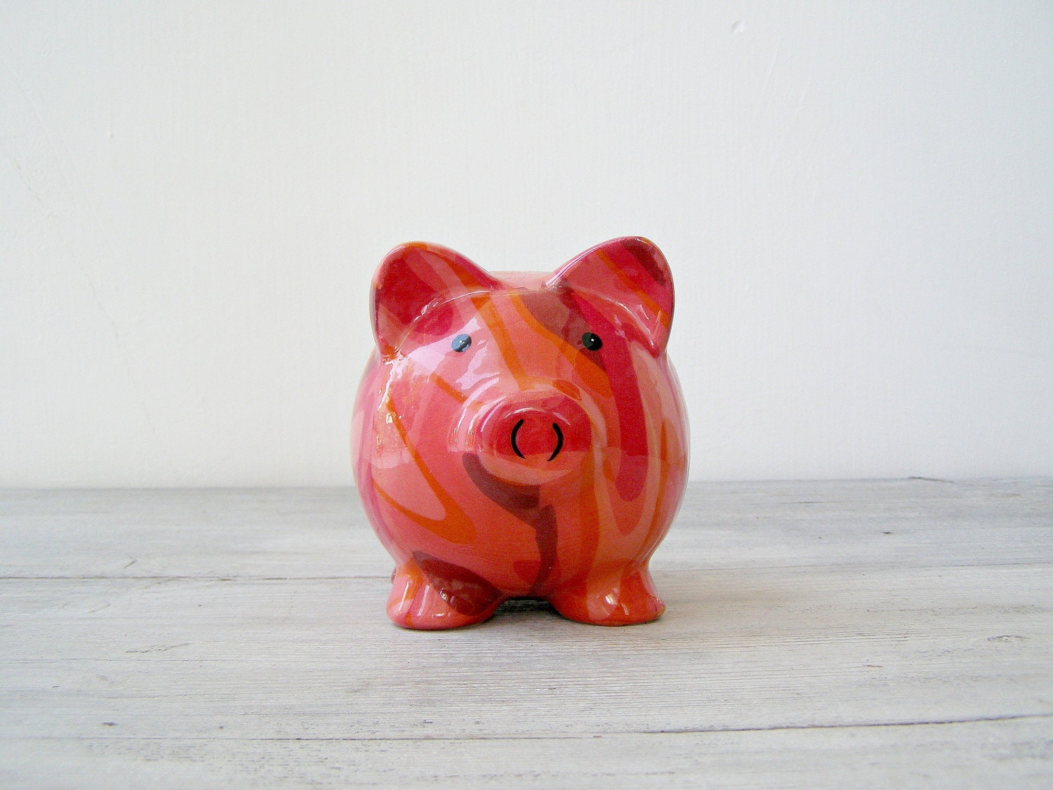 Vintage Piggy Bank, Pink ceramic pig coin bank, Vintage piglet, saving box - MeshuMaSH