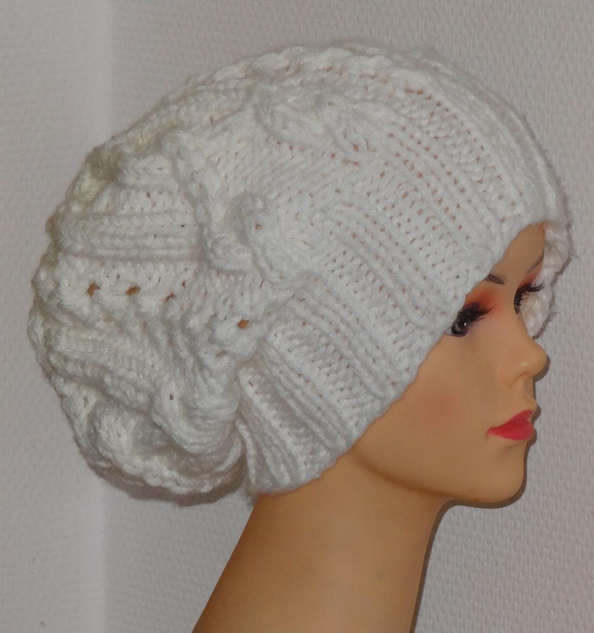 Handmade Knit Cable Hat Beanie Slouchy Hat Beanie Large for Men / Women WHITE Baggy cabled Slouchy hat Warm hat