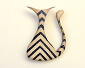 Modern Wood Brooch, Chevron Brooch, Abstract Cat, Cat Brooch, Cat Pin, Stripey Brooch in Dark Blue