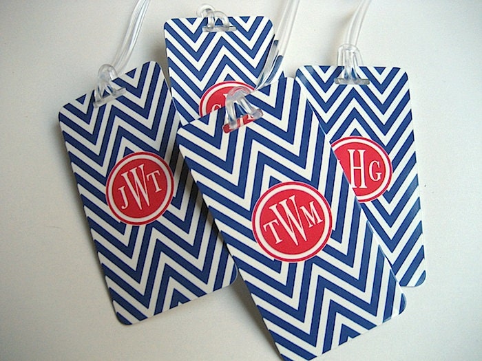 Luggage Tag - Family 4-Pack Chevron Luggage Tags-  Custom Monogram Luggage Tag Set