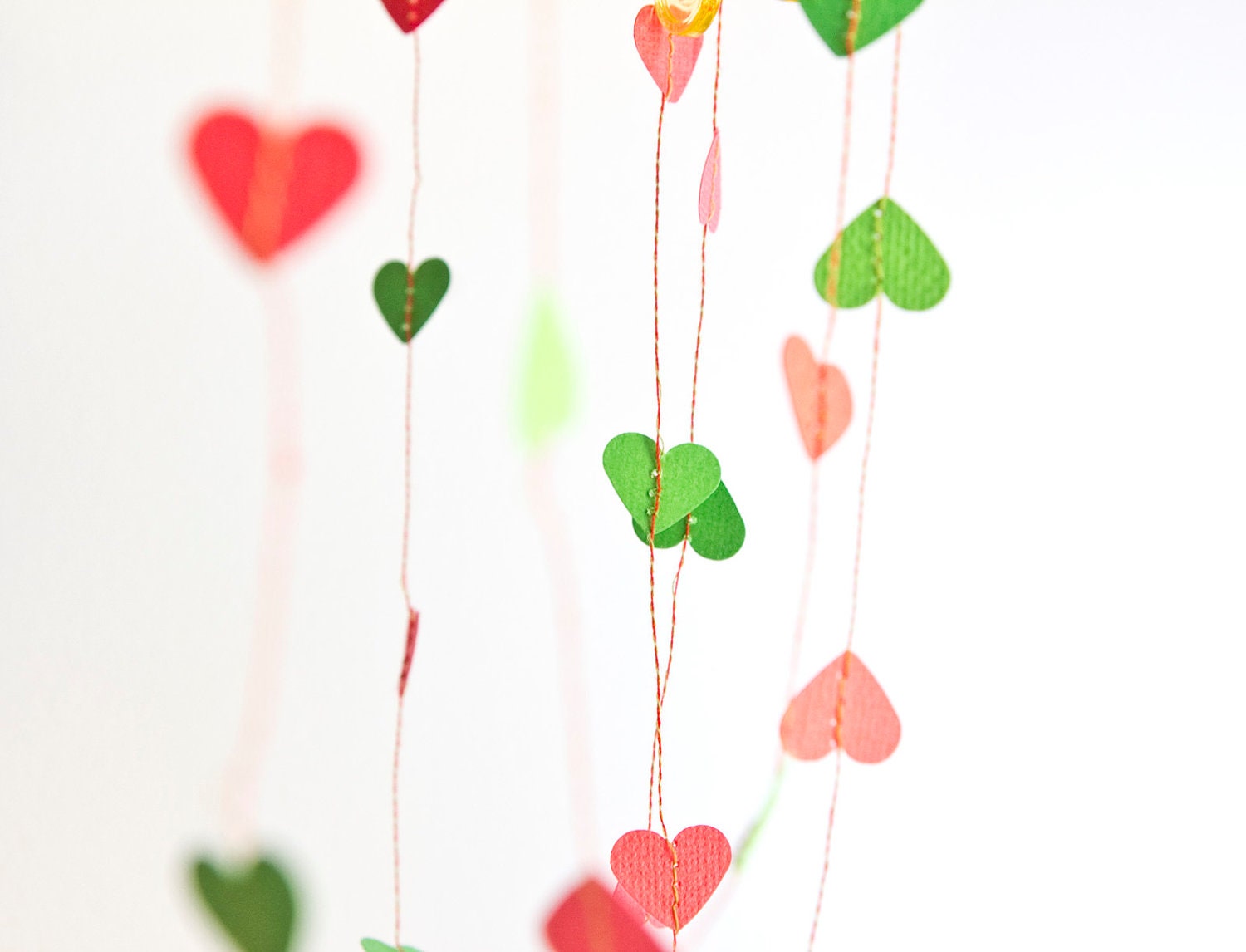 Red & Green Hearts Stitched Paper Garland Bunting Decoration