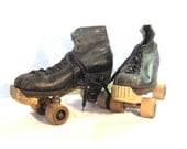 1920 Leather Black Roller Skates Wooden Wheels Hyde Chicago Gift for Him Sports Man Cave Home Prop Decor