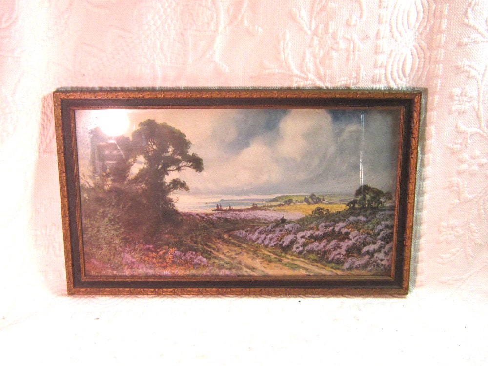 Vintage Art Print Framed Hayward Young Lavender Fields English Coast Line 1920 Nature Home Decor