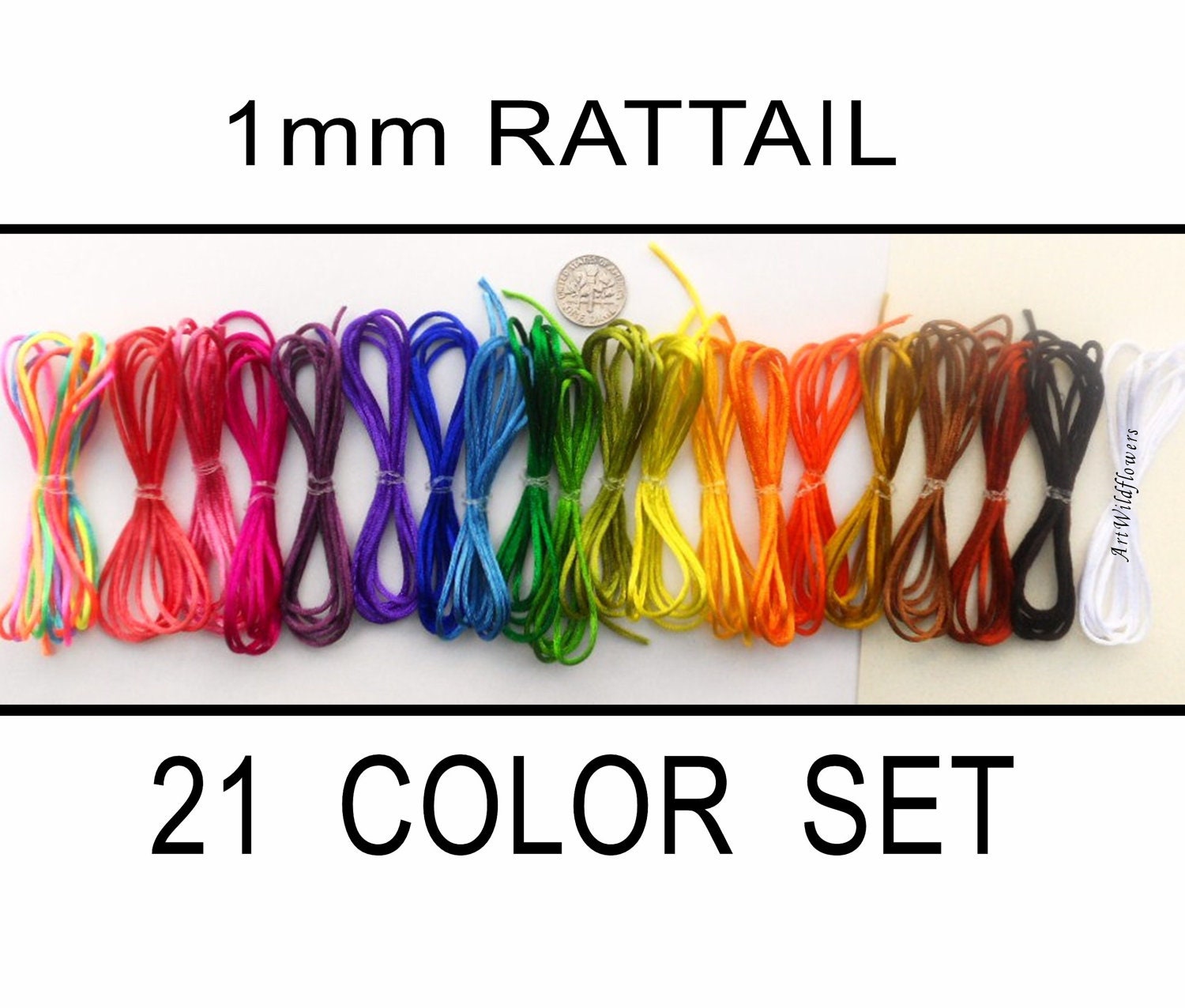 1mm RatTail Cord - Set of 21 Rainbow Colors
