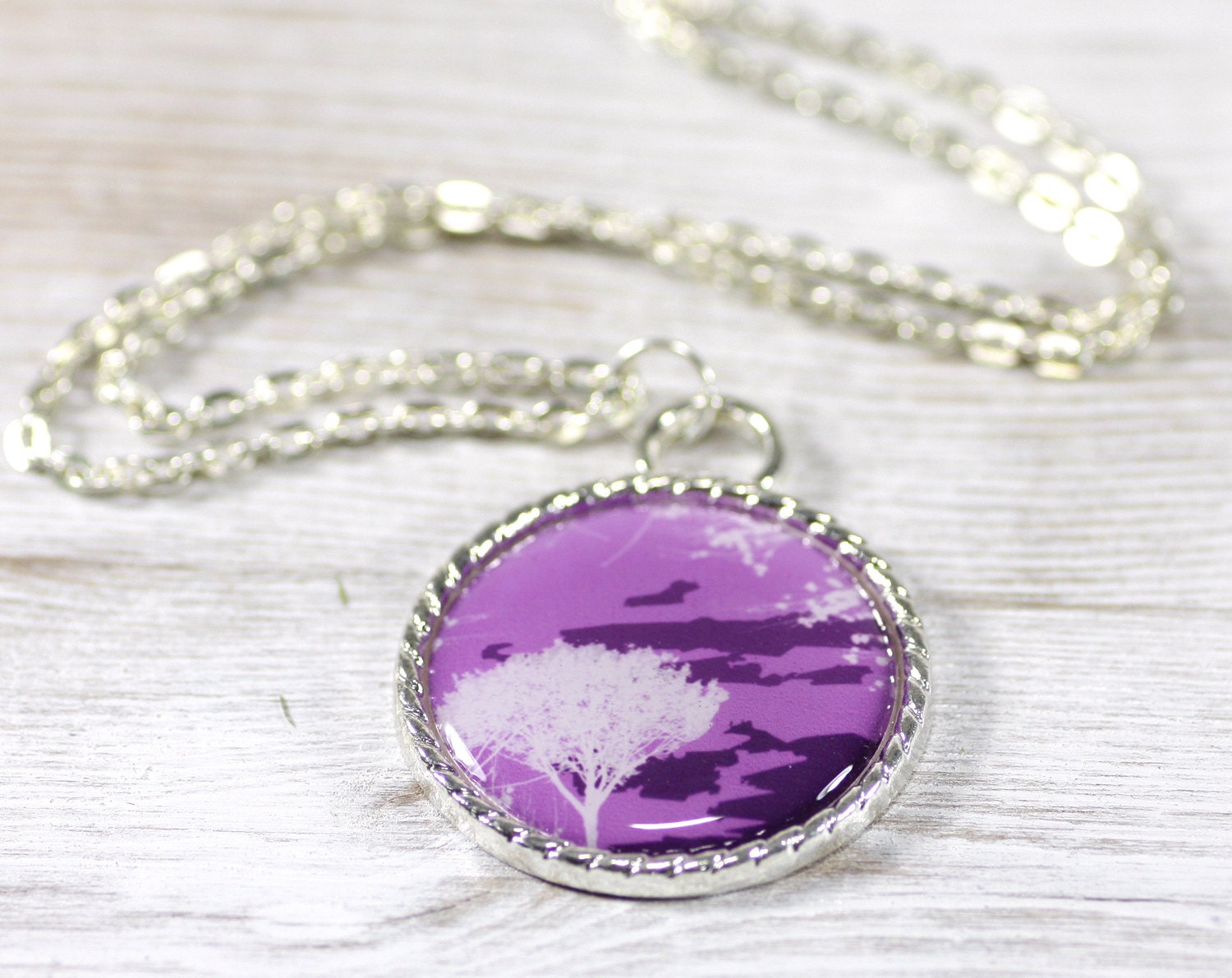 Purple White Necklace, Pendant, Lilac, Tree, Rustic, Woodland (0-40N) - Free shipping, Fashion and Trends
