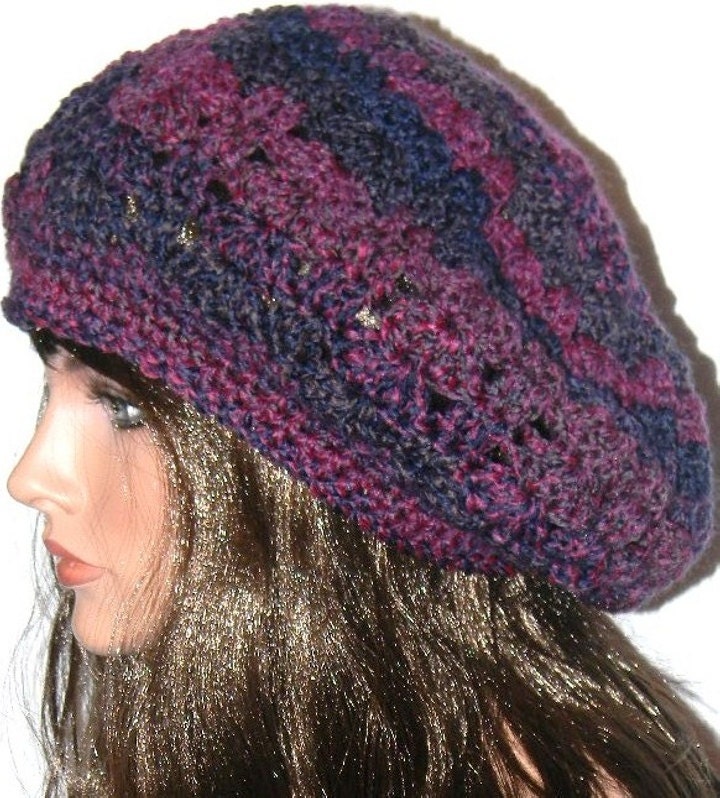 Slouchy Beanie/Tam/Beret--Starstruck Purple Tweed