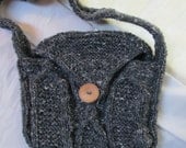 Hand Made Aran Knit  Bag Purse Tote Gray Heather Wool