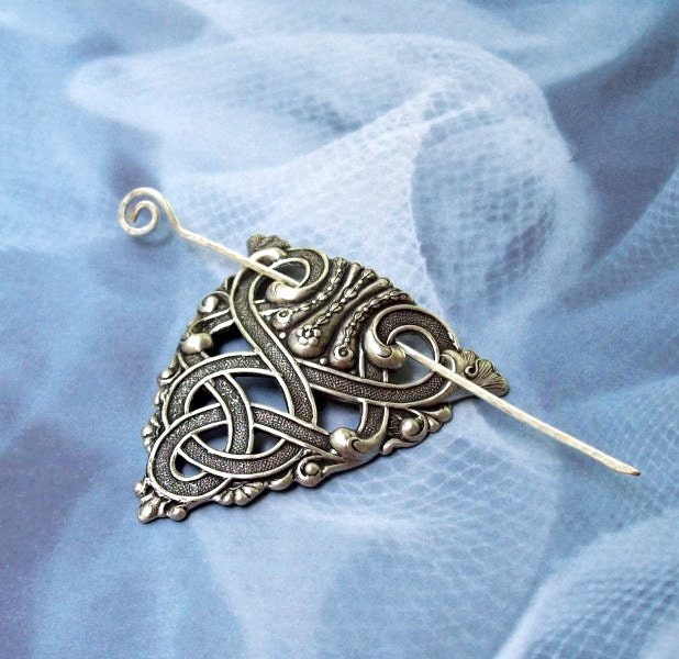Silver Celtic Shawl Pin Celtic Scarf Pin Celtic Hair slide mothers day hammered spring fashion silver shawl pin matte silver