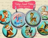 Vintage Animal Babies 1 inch Circle Rounds Digital Collage Sheet - Jewelry Scrapbook Charms Art Tags Bottlecap Clip Art DIY Printable