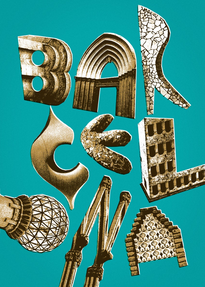 Barcelona. Collage, print 12x17in (30x42cm)