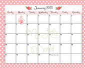 Printable Calendar 2013, 12 month with front cover, use as gift favor