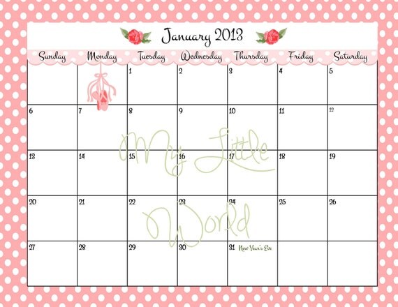 Printable Calendar 2013, 12 month with front cover, use as gift favor Il_570xn