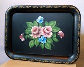 40s LOVELY HANDPAINTED TOLEWARE Antique Home Decor Tray Pretty Pastel Vintage Pink Roses in a Romantic Style by Nashco New York