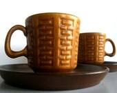 Warm MID CENTURY MODERN Coffee Mugs Vintage Lovely West German Pottery Espresso Cup and Saucer Set Ceramic Circa 1960s Brutalist Style