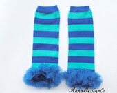 Turquoise and Blue Stripe  Baby Ruffled Leg Wamers