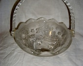 Vintage Glass Basket w/ Lucite Handle Eight Reindeer and Santa's Sleigh Only 7 USD