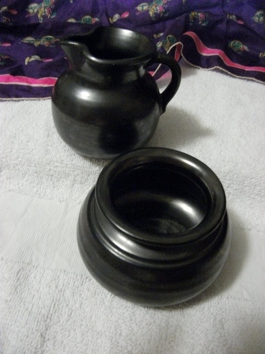 Vintage Black Pottery Cream and Sugar from Prinknash Monastery in England Mint Condition Only 10 USD