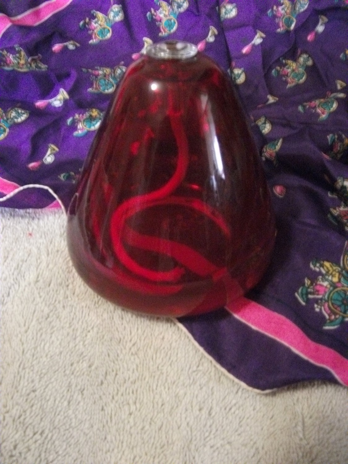 RARE Vintage Hand Blown Ruby Red Art Glass Oil Lamp burns Regular or Scented Oils Only 12 USD
