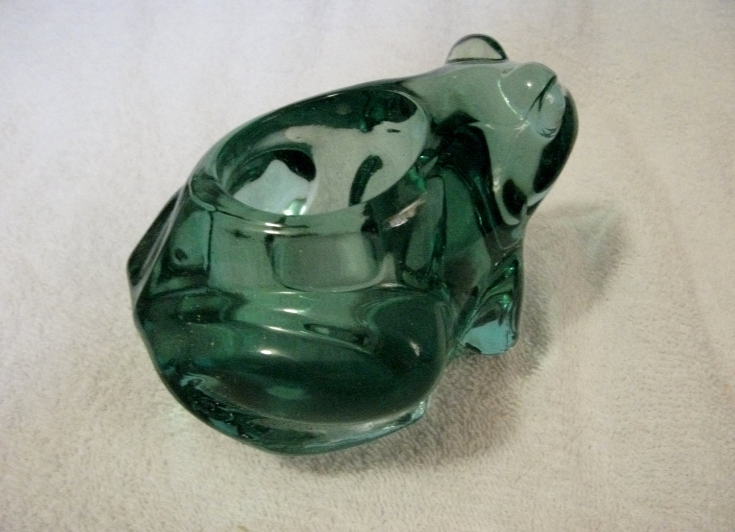 Vintage Green Glass Frog Candle Holder made by Indiana Glass Mint Condition Only 8 USD