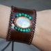 Leather Cuff Bracelet MOONSTONE and TURQUOISE Macrame Semi Precious Stone Bracelet - Sleek Style (Stone for fortune and passion)