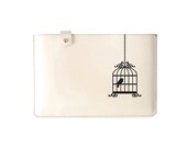 ipad 2,3 leather sleeve / ipad case, handmade, White, vinyl printed, Birds
