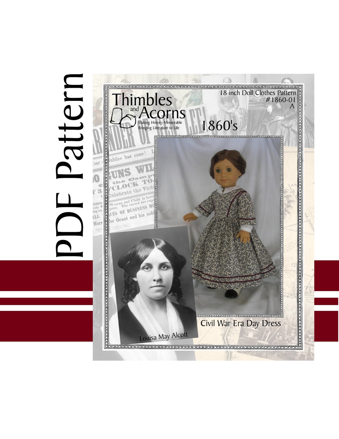 PDF Pattern for Civil War Era Day Dress 18 inch American Girl Doll