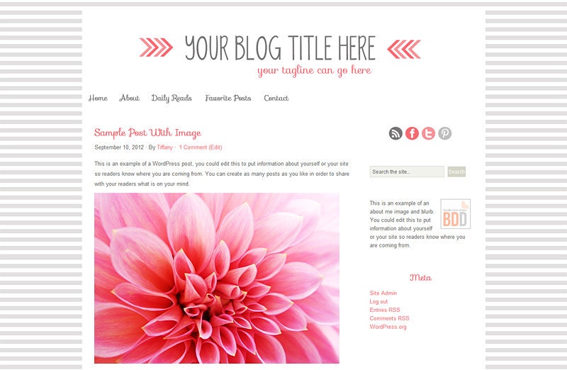 Premade Self Hosted WordPress Theme: Pink Lounge