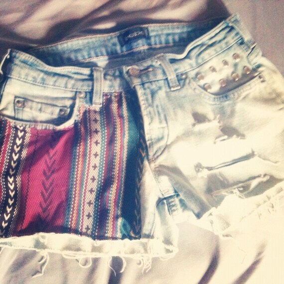 S A L E Cute Tribal Low Rise Studded Shorts / Perfect for summer /