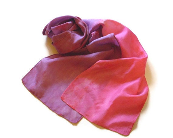 Silk Scarf Shibori Hand Dyed Purple Hot Pink