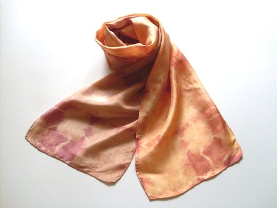 Silk Scarf Shibori Hand Dyed Soft Orange Brown