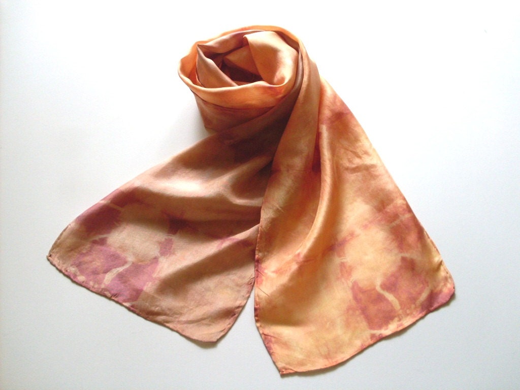 Silk Scarf Shibori Hand Dyed Soft Orange Brown