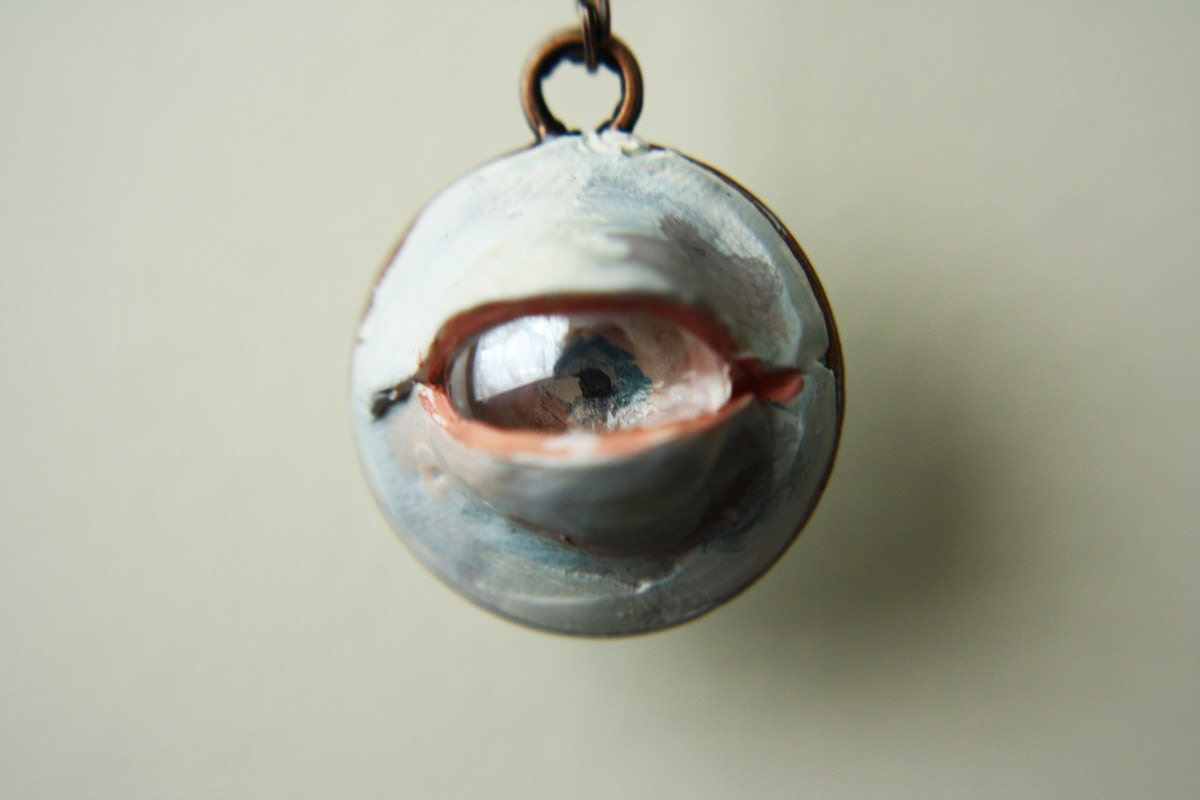 Hand painted glass eye necklace in blue
