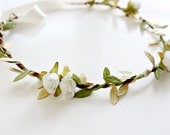 White Gold Rose Floral Crown, Flower Crown. Woodland, Paper Flowers, Spring,-MARIANA-Bridal, Hair Accessories, Fall, Floral