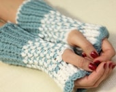 Fingerless gloves blue white gloves cozy gloves wool gloves - NaCasadeAnna