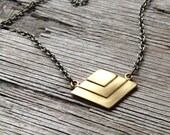 Art Deco Geometric Necklace Vintage diamond shape Pyramid Pendant in Brass