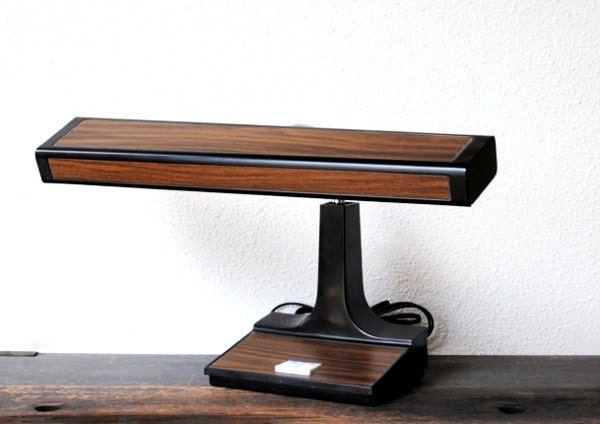 Vintage Industrial Desk Lamp, Fluorescent Adjustable Chrome Faux Bois Office Decor