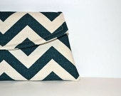 Navy Blue and Ivory Chevron Clutch Classic Angled Clutch by MSG FabriCreations