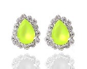 Neon Yellow Crystal Teardrop Silver Plated Stud