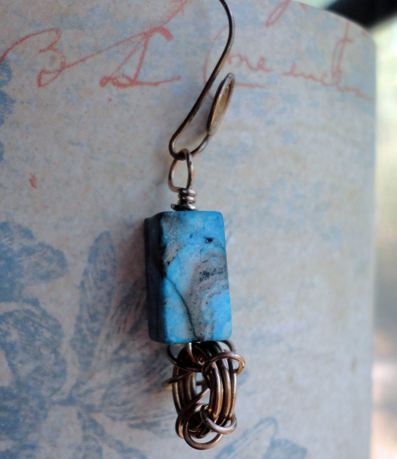 Wire Wrapped Turquoise Bronze Earrings