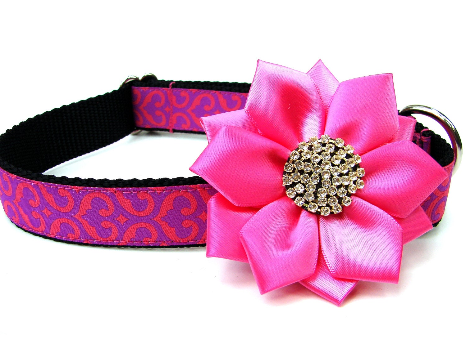 Martingale Dog Collar Pink and Purple matching flower available