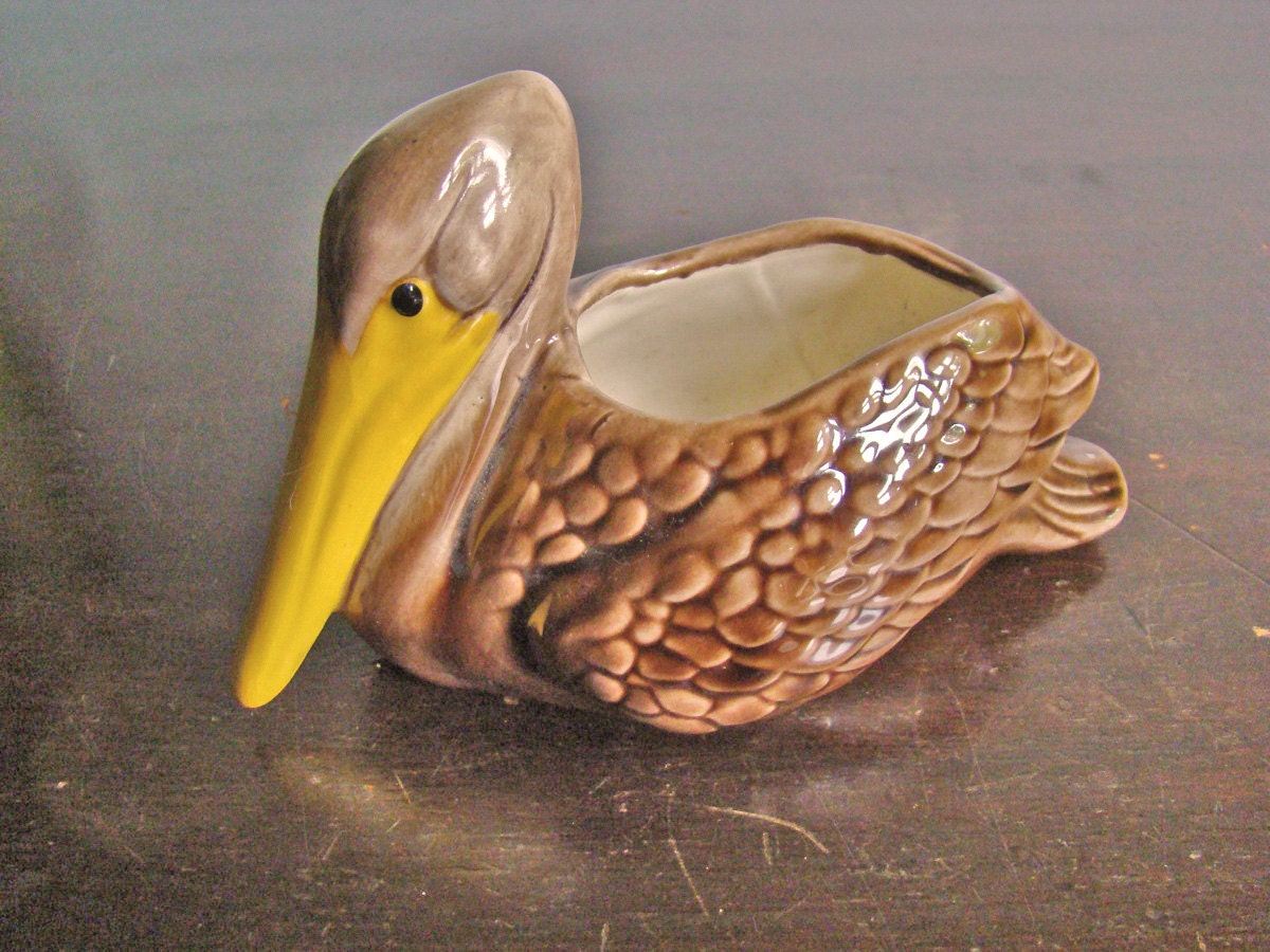 vintage ceramic pelican planter