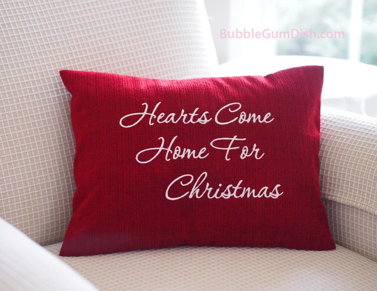 Embroidered Saying Red Holiday Decor Pillow Cover Hearts Come Home for Christmas 12 x 16
