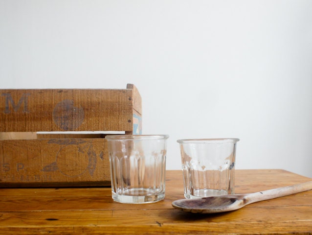 Vintage French Jam Jars // Set of 2 // Heavy glass // french farmhouse // country rustic // brown rust tan