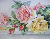 Victorian Roses Water Color Painting OMG Chic Pink Roses In Shabby Frame 31 x 21