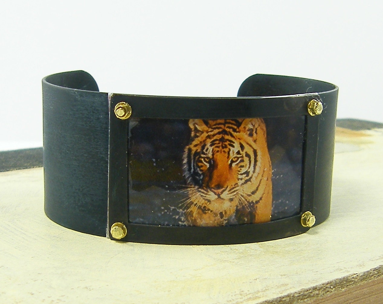 Tiger Cuff Bracelet - Orange Brown Black Big Cat Jungle Animal Picture Bold Statement Jewelry Photo Cuff - CharleneSevier