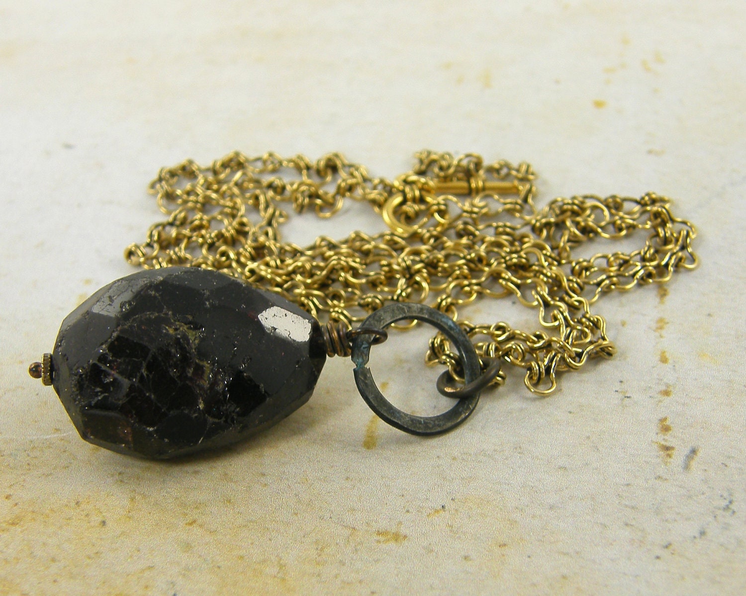 Garnet Necklace, Long Necklace, Chunky Bead Necklace, Gemstone Jewelry, Rustic Bead Chain Necklace
