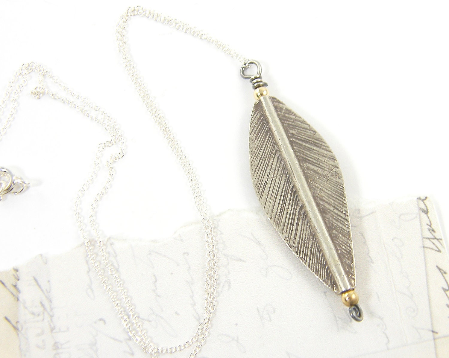 Silver Leaf Pendant Necklace - Mixed Metal Jewelry - CharleneSevier