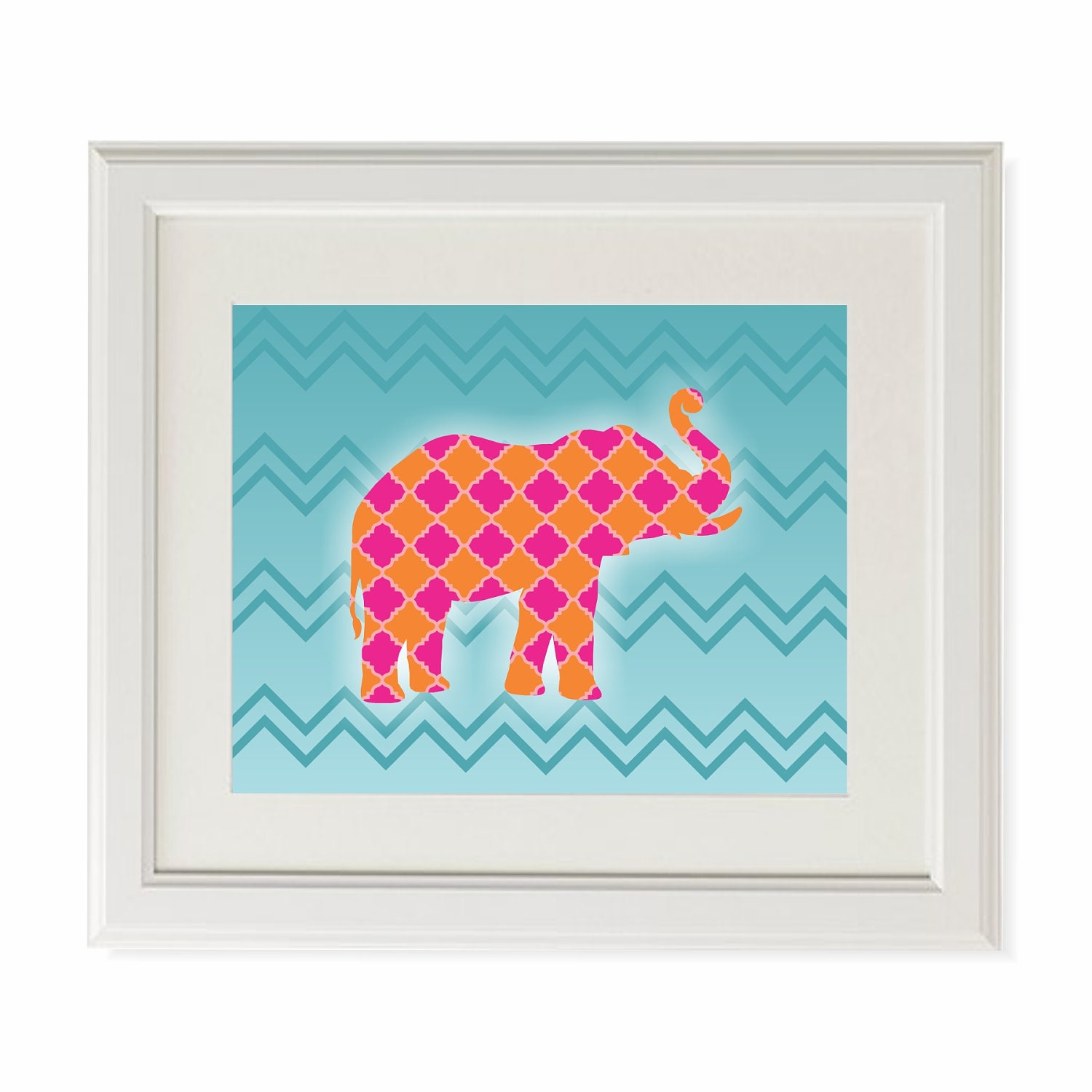 Lucky Elephant Art Print / Digital Print / Chevron Art Deco